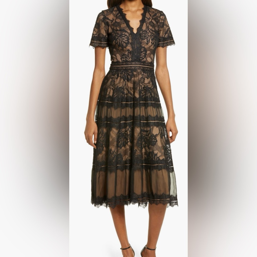 Tadashi Shoji Lace and Mesh Midi Cocktail Dress